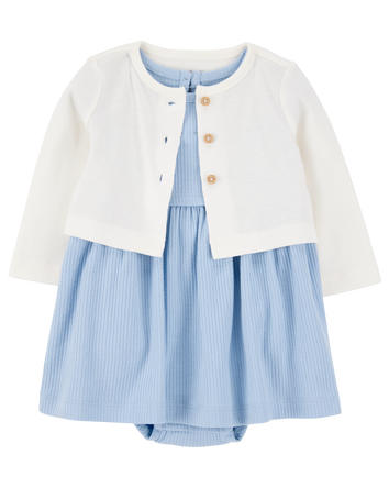 Baby 2-Piece Bodysuit Dress & Cardigan Set - Blue, 