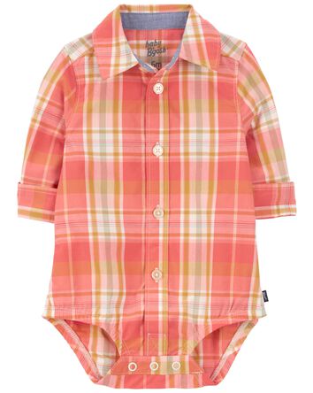 Baby Plaid Button-Front Bodysuit, 