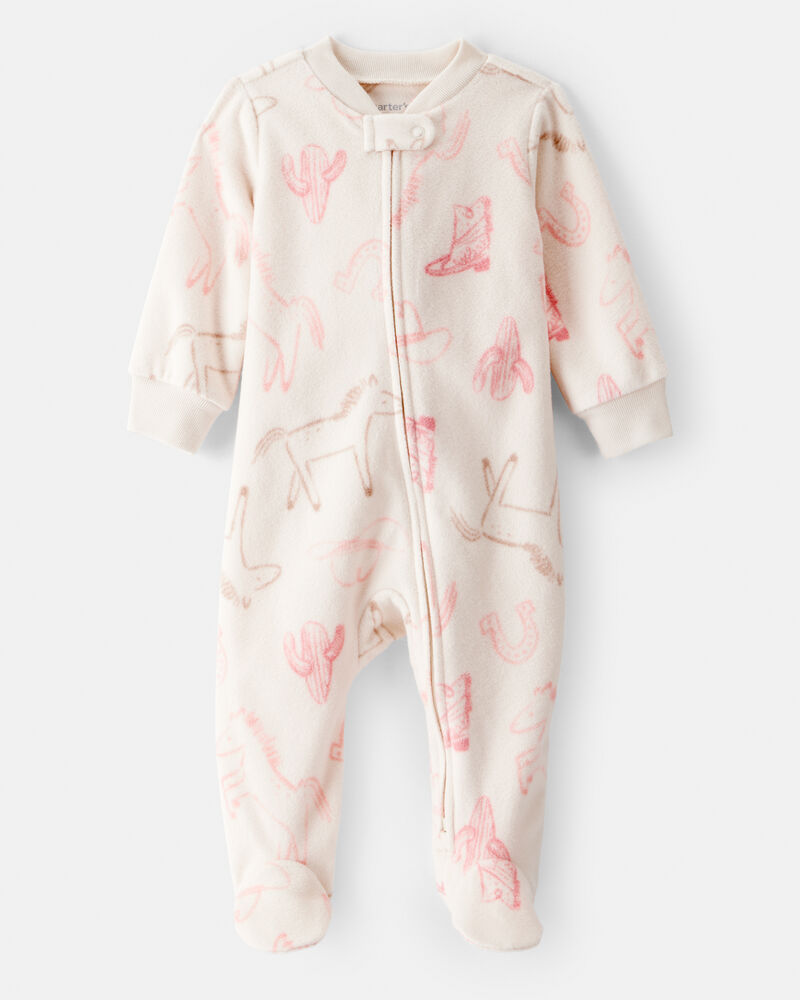 Baby Girl Cowgirl Print Loose Fit Long-Sleeve Sleep & Play - Cream, image 1 of 4 slides