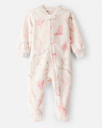Baby Girl Cowgirl Print Loose Fit Long-Sleeve Sleep & Play - Cream, 