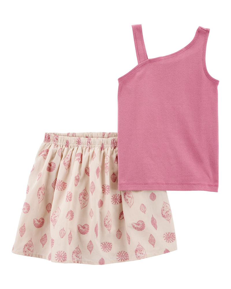 Kid 2-Piece Sleeveless Tank & Seashell Skort Set - Purple/Grey, image 1 of 4 slides