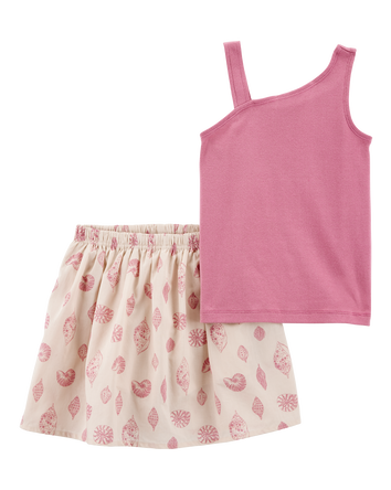 Kid 2-Piece Sleeveless Tank & Seashell Skort Set - Purple/Grey, 