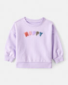 Baby Girl Happy French Terry Long-Sleeve Pullover Sweatshirt - Purple, image 1 of 4 slides