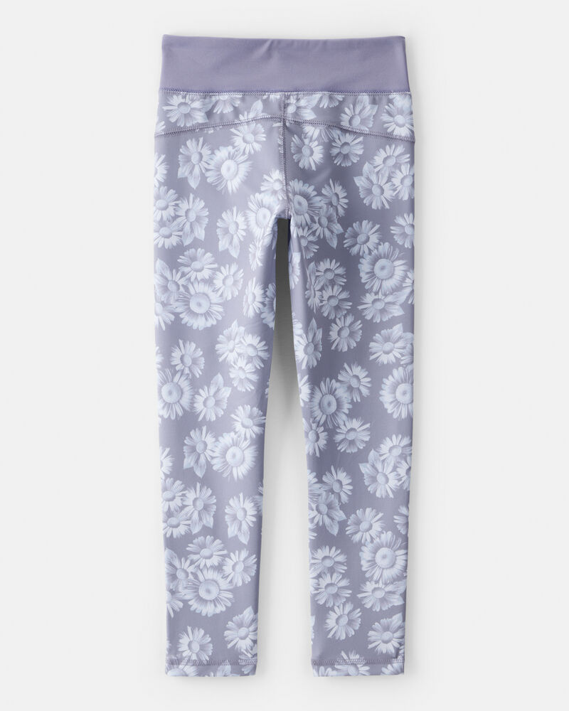 Girls Floral Active Leggings - Purple, image 2 of 4 slides