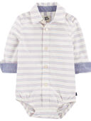 White - Baby Striped Button-Front Bodysuit