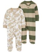 Baby 2-Pack Dino Striped Zip-Up Cotton Sleep & Play Pajamas, image 1 of 5 slides