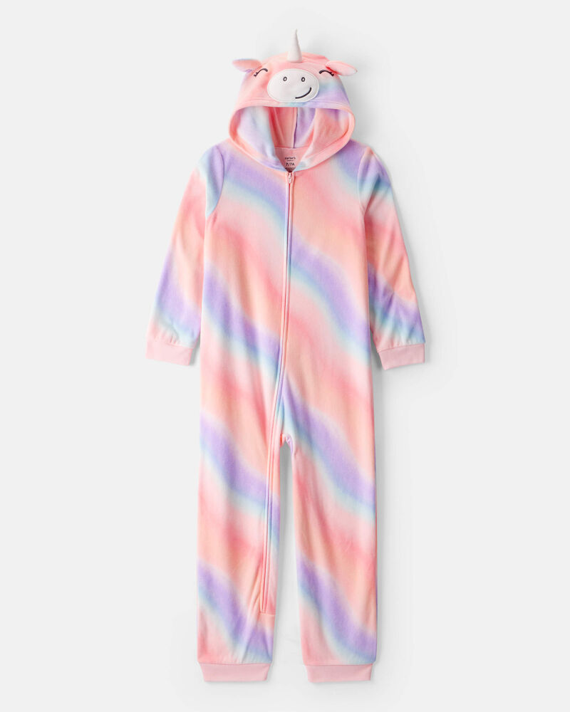 Girls Unicorn Ombre Loose Fit Long-Sleeve Zip-Up 1-Piece Pajamas, image 1 of 3 slides