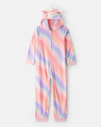 Girls Unicorn Ombre Loose Fit Long-Sleeve Zip-Up 1-Piece Pajamas, 