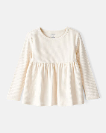 Toddler Girl Long-Sleeve Peplum Top - White, 