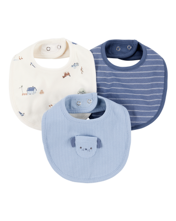 Baby 3-Pack Dog Bibs - Blue/Ivory, 