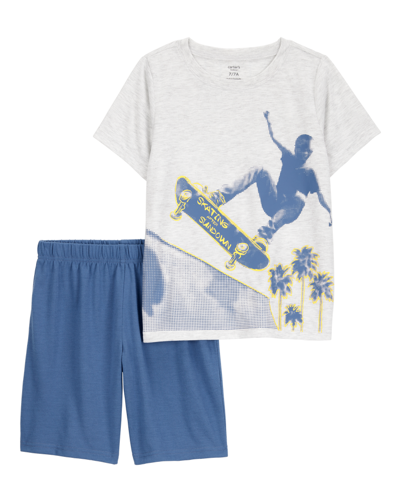 Boys Skateboard Print Loose Fit 2-Piece Pajamas, image 1 of 3 slides