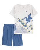Boys Skateboard Print Loose Fit 2-Piece Pajamas, image 1 of 3 slides