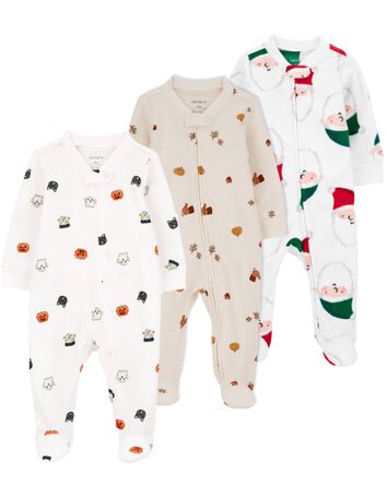 Baby 3-Pack Holiday 2-Way Zip Cotton Sleep & Play, 