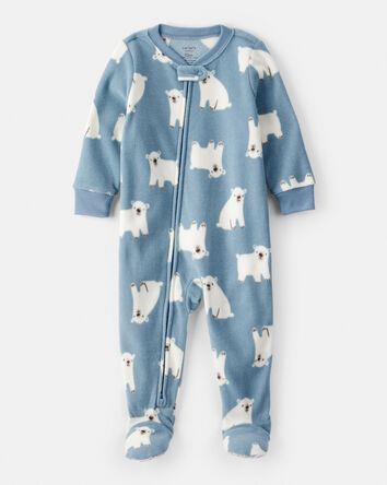 Toddler Boy Polar Bear Loose Fit Long-Sleeve 2-Way Zip 1-Piece Pajamas, 