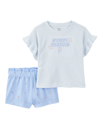 Toddler Girl Ice Cream Print Loose Fit 2-Piece Pajamas - Blue, 