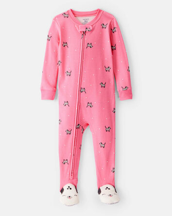 Toddler Girl Dalmatian Print 100% Cotton 2-Way Zip 1-Piece Pajamas - Pink, 