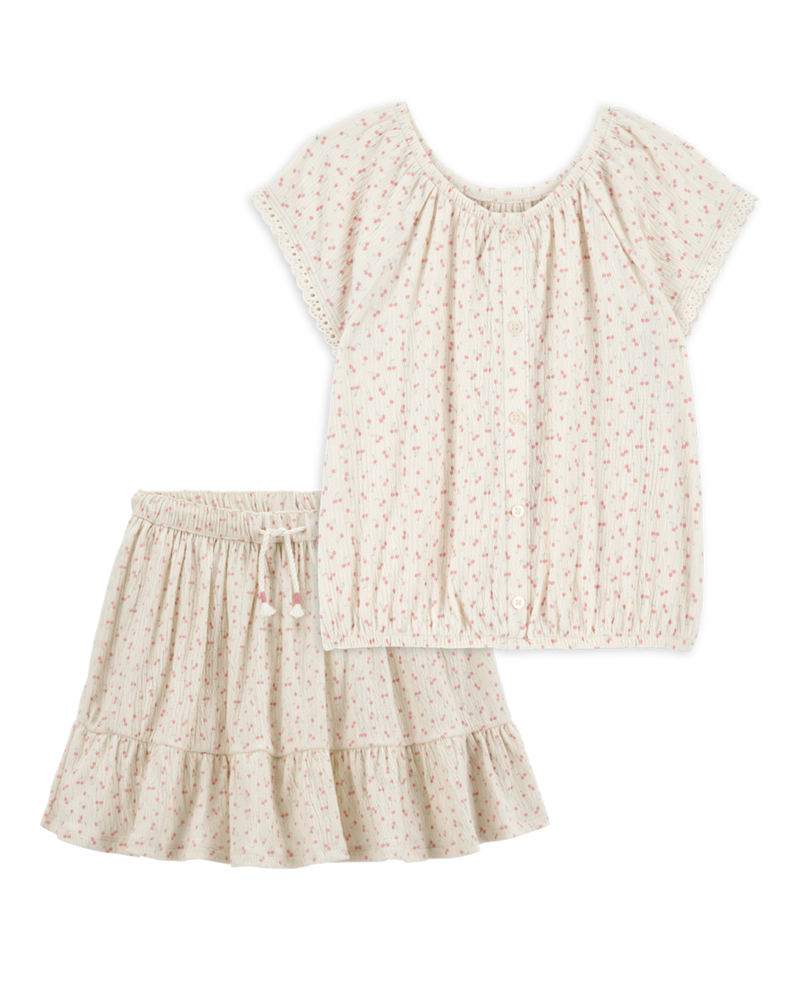 Kid 2-Piece Cherries Fashion Top & Crinkle Skirt Set, image 1 of 6 slides