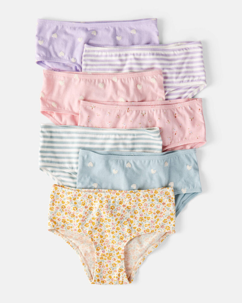 Toddler Girl 7-Pack Heart Print Brief Underwear - Blue/Purple/Pink, image 1 of 3 slides