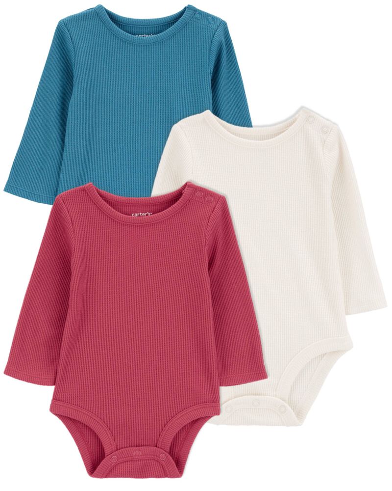 Baby 3-Pack Waffle Knit Long-Sleeve Bodysuits, image 1 of 7 slides