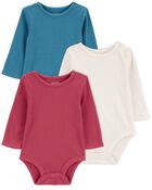Baby 3-Pack Waffle Knit Long-Sleeve Bodysuits, image 1 of 7 slides