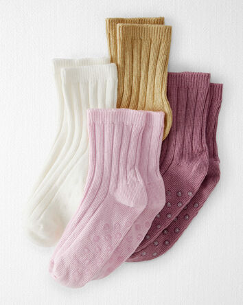 Toddler Girl Toddler Girl 4-Pack No-Slip Socks Made with Organic Cotton, 