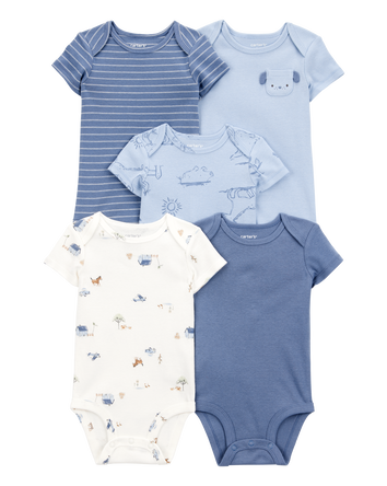 5-Pack Dog Short-Sleeve Cotton Bodysuits - Blue, 