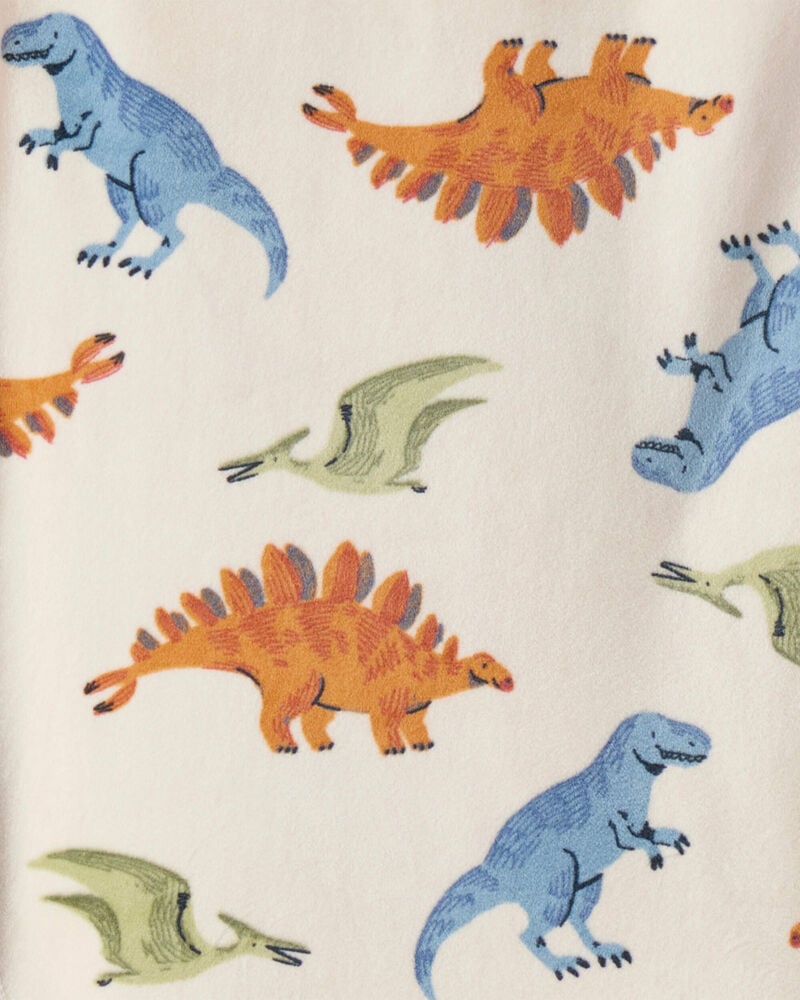 Boys Dinosaur Print Velour Long-Sleeve Loose Fit 2-Piece Pajamas - Tan, image 2 of 3 slides