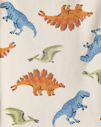 Boys Dinosaur Print Velour Long-Sleeve Loose Fit 2-Piece Pajamas - Tan, 