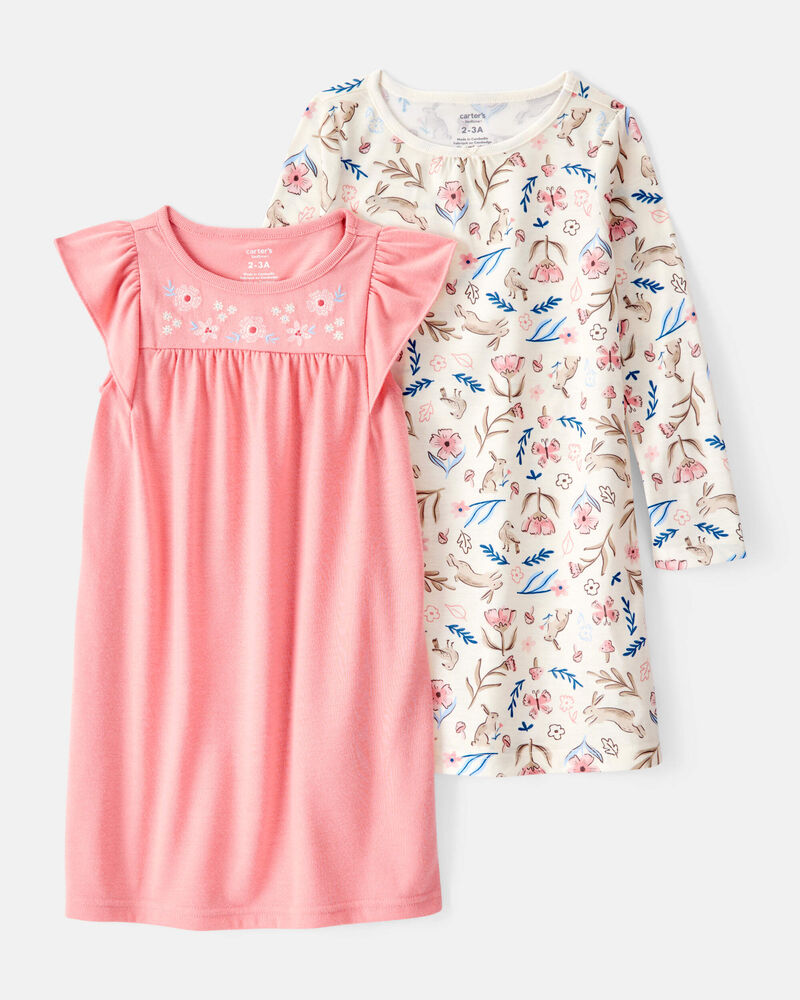 Kid 2-Pack Floral Bunnies Nightgowns, image 1 of 6 slides