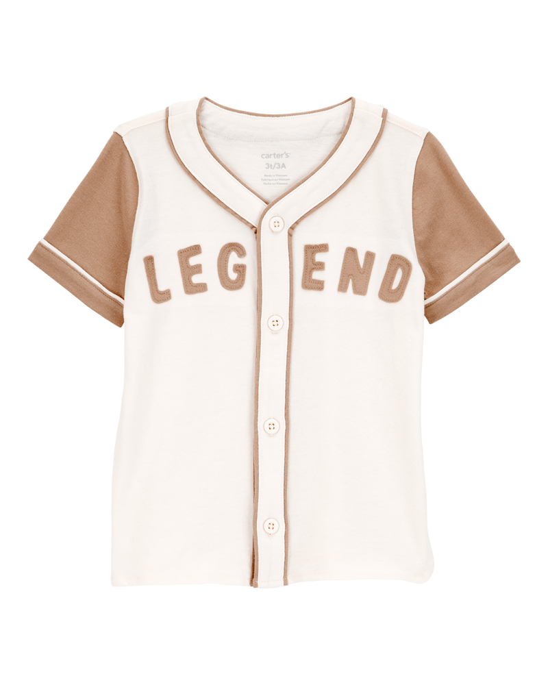 Baby Legend Baseball Vintage Button-Down Tee - Ivory/Green, image 1 of 3 slides