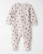 Baby Quilted Sleep & Play Pajamas Made with Organic Cotton in Leaves Print , image 1 of 2 slides