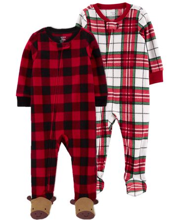 Baby 2-Pack Christmas Fleece Footie Pajamas, 