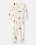 Toddler Girl Snow Animals Loose Fit Long-Sleeve 2-Way Zip 1-Piece Pajamas - Ivory, image 1 of 4 slides