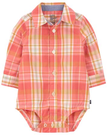 Plaid Button-Front Bodysuit, 