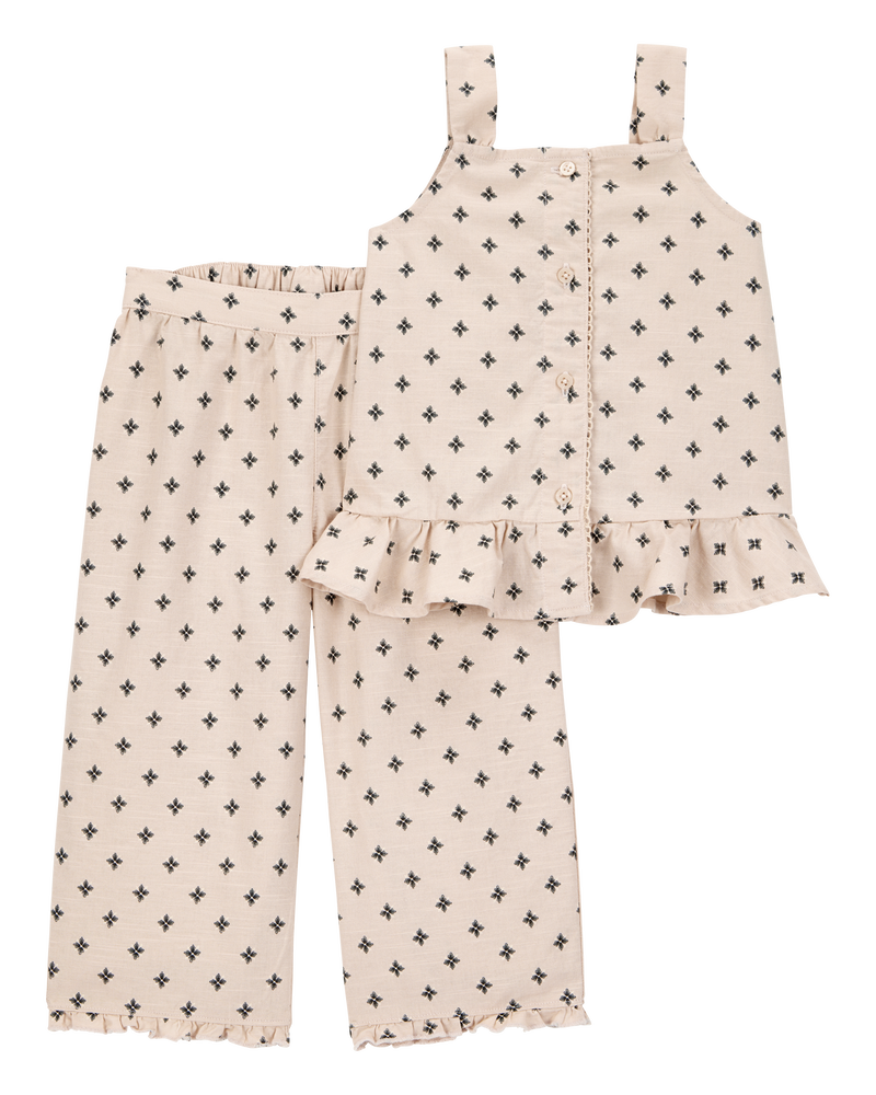 Toddler 2-Piece Geo Print Button-Down Tank & Pull-On Pant Set - Tan, image 1 of 3 slides