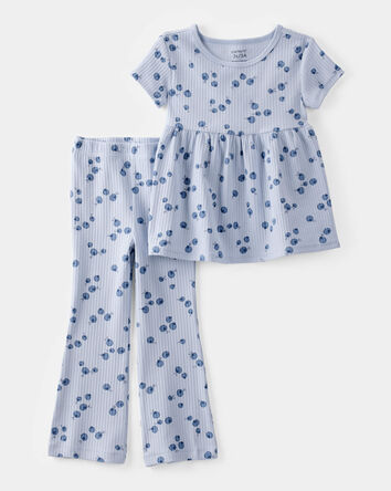 Toddler 2-Piece Blueberry Ribbed Tee & Pull-On Pant Set - Blue, 