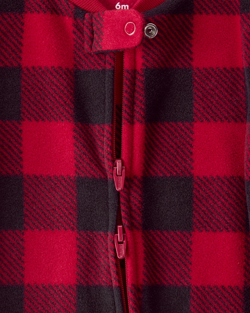 Baby Plaid Print Reindeer Christmas Loose Fit Long-Sleeve Sleep & Play - Red, image 2 of 5 slides