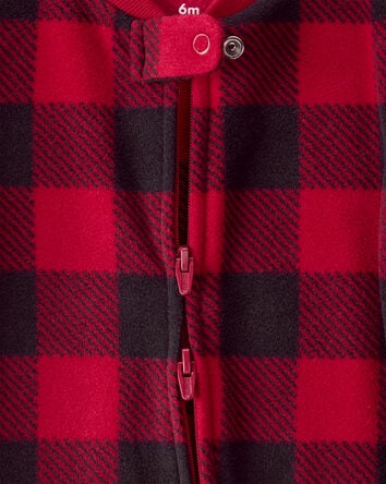 Baby Plaid Print Reindeer Christmas Loose Fit Long-Sleeve Sleep & Play - Red, 