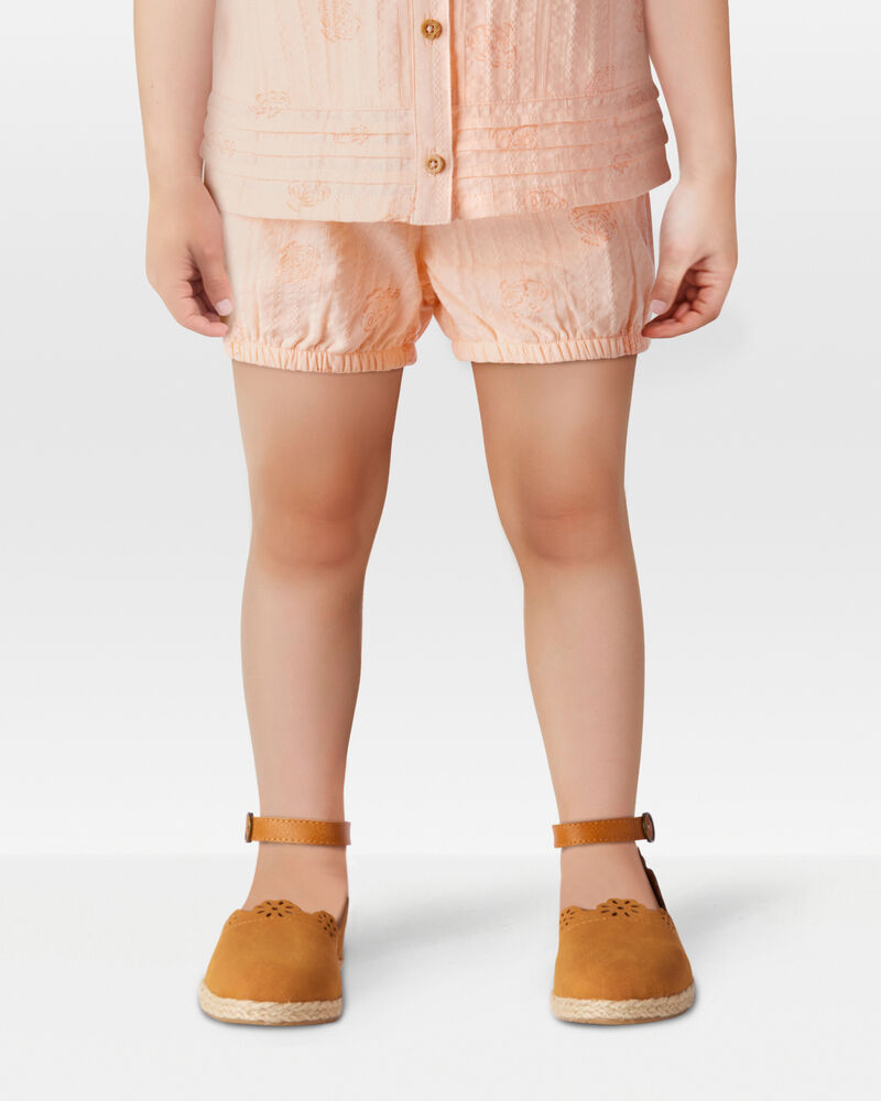 Toddler Seashell Pull-On Cotton Shorts - Coral, image 2 of 6 slides