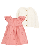 Baby 2-Piece Eyelet Cotton Dress & Cardigan Set
, image 1 of 8 slides