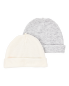 Baby 2-Pack Caps - Grey/Ivory, image 1 of 2 slides
