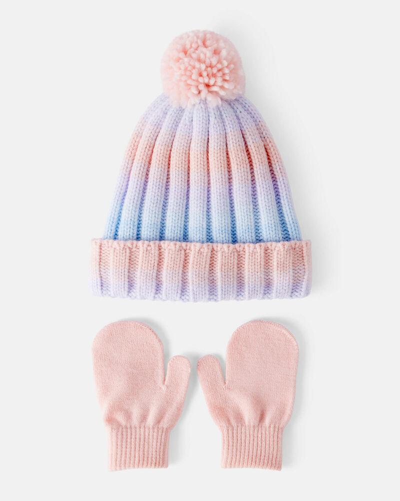 Baby Girl 2-Piece Ombre Winter Hat & Mittens - Purple, image 1 of 3 slides