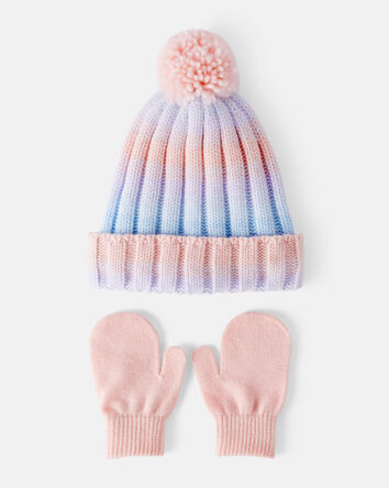 Baby Girl 2-Piece Ombre Winter Hat & Mittens - Purple, 