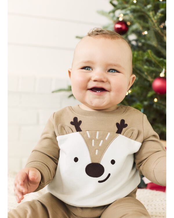 Brown/White Baby 3Piece Reindeer Outfit Set