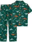 Green - Kid 2-Piece Dinosaur Coat Style Pajamas