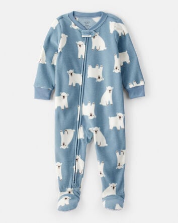 Toddler Boy Polar Bear Loose Fit Long-Sleeve 2-Way Zip 1-Piece Pajamas, 