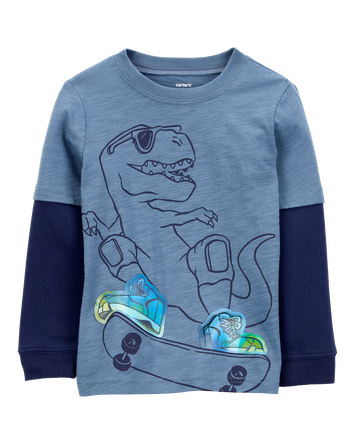 Baby Dinosaur Cotton Blend Long-Sleeve Tee - Blue, 