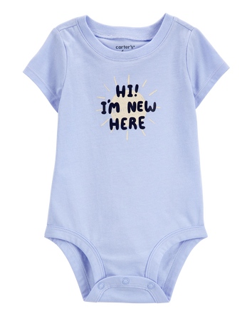 Baby "I'm New Here" Short-Sleeve Bodysuit - Blue, 