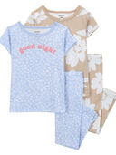 Blue/Khaki - Toddler 4-Piece Floral 100% Snug Fit Cotton Pajamas