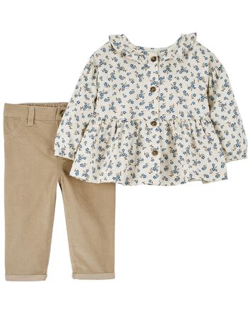 Baby 2-Piece Floral Babydoll Shirt & Pant Set, 